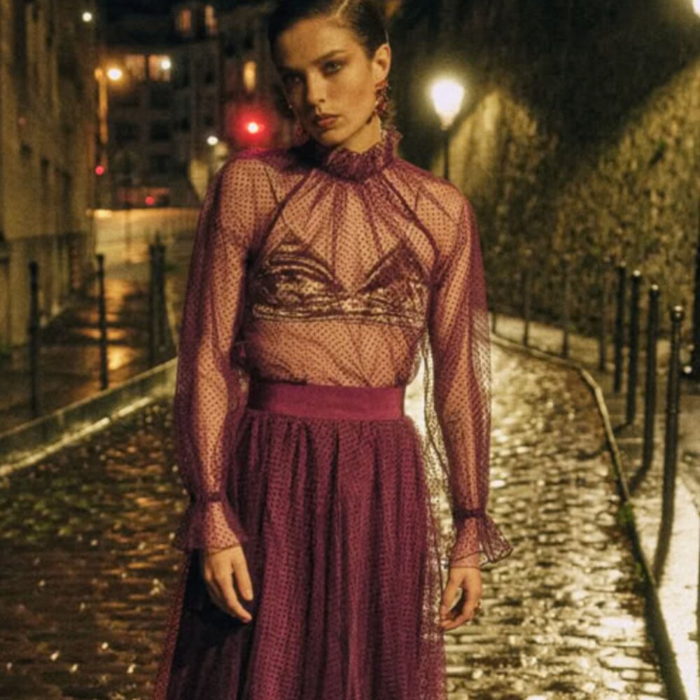 Sézane NWT Dantes Blouse in Burgundy Plumetis Size 40/US 8